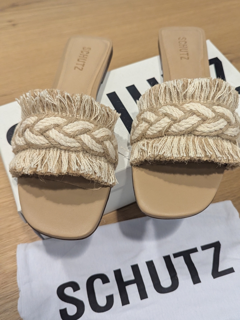 Schutz Women's Beige Braided Fringe Slide Sandals - Picture 4 of 8